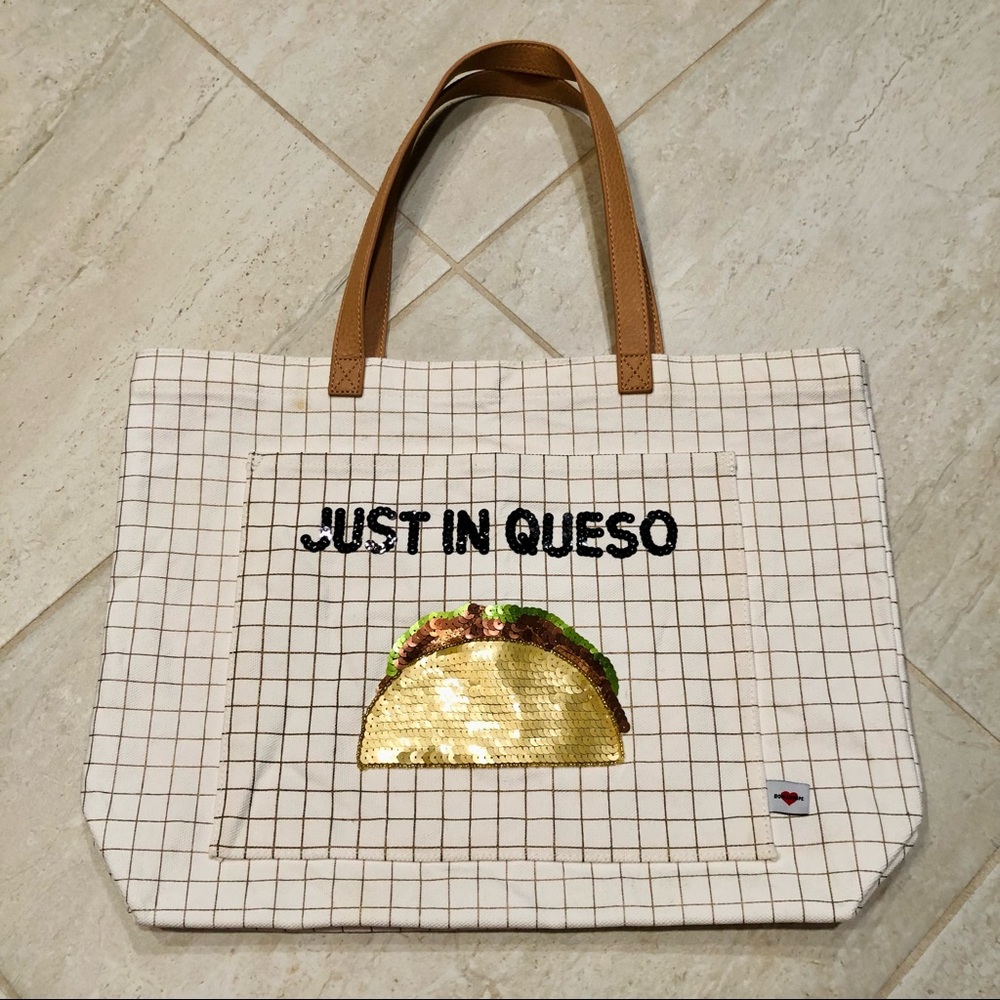 Sequin Canvas Taco Tote Bag - Just in Queso